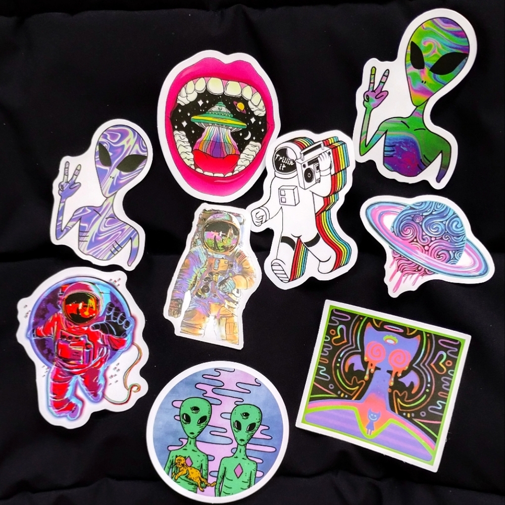 Colorful outer space themed sticker bundle of 9